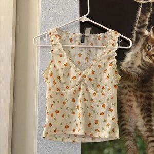 H&M Cream and Orange Floral Crop Top